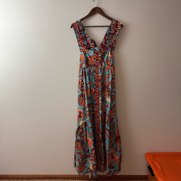 NWT!! Farm Rio x Anthropologie Size L Square-Neck Midi Dress - Picture 2 of 9
